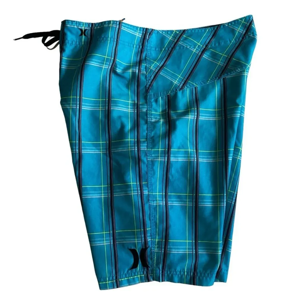 Hurley Teal Plaid Boardshorts Sz 36